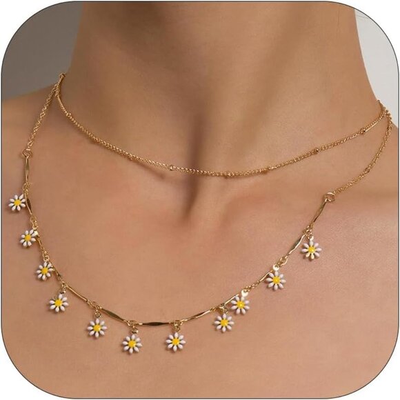 Layered necklace women gold chunky stack multilayered bar pendant paperclip - Picture 1 of 7